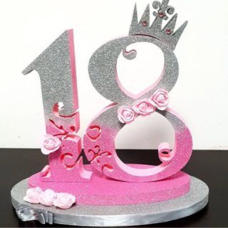 Numero 18 glitterato con corona e rose